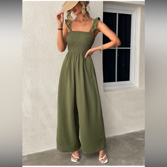 Pants - Olive Green Sleeveless Jumpsuit